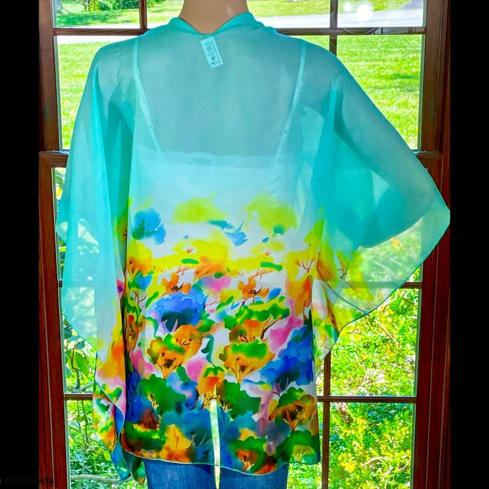 ⭐️HP⭐SILHOUETTE BY LAVELLO▪️Semi-Sheer Floral Watercolor Kimono Convertible Vest - Picture 2 of 6